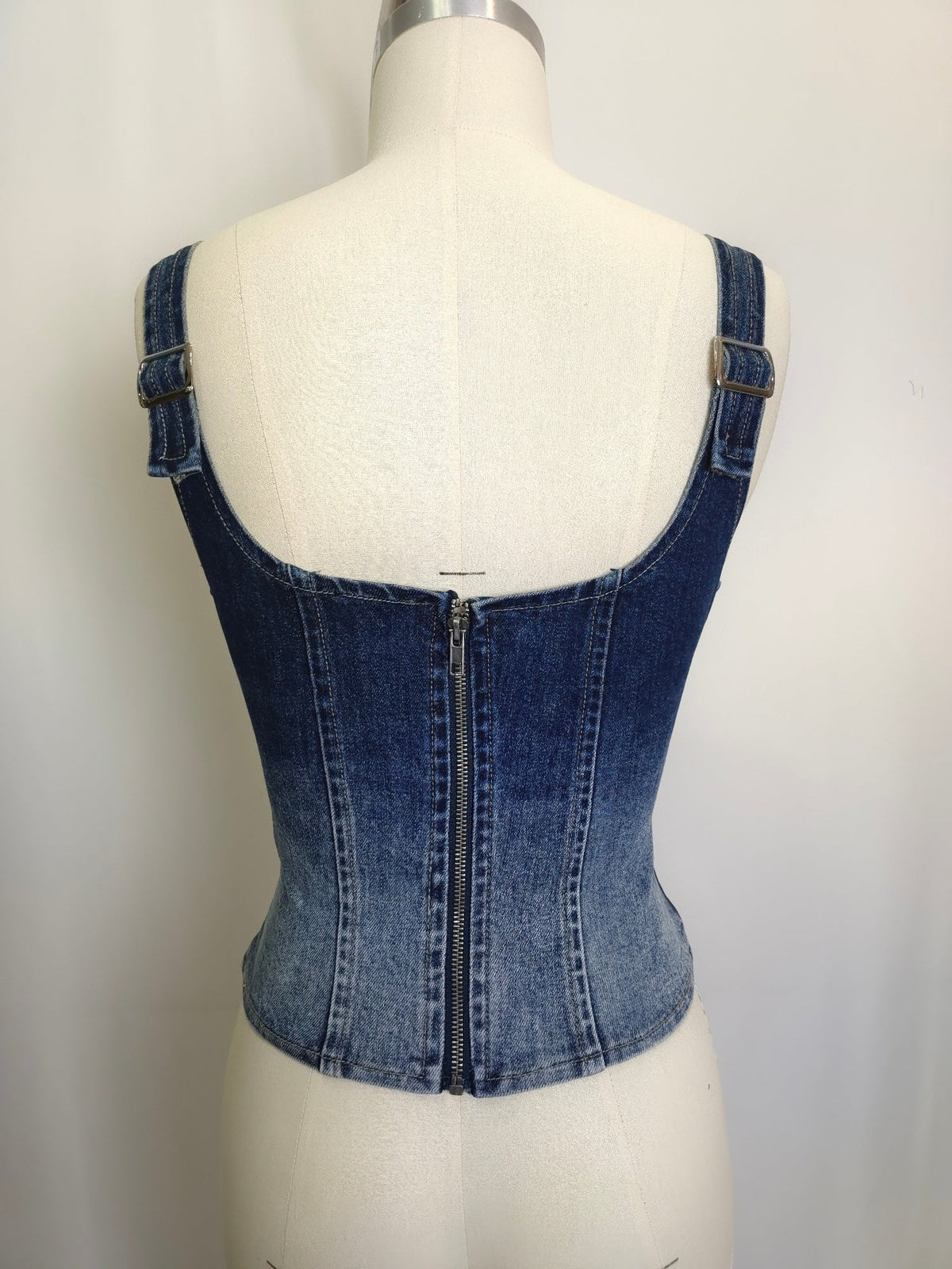 Rebel Stitch Lace-up Denim Corset Top - Clusimo