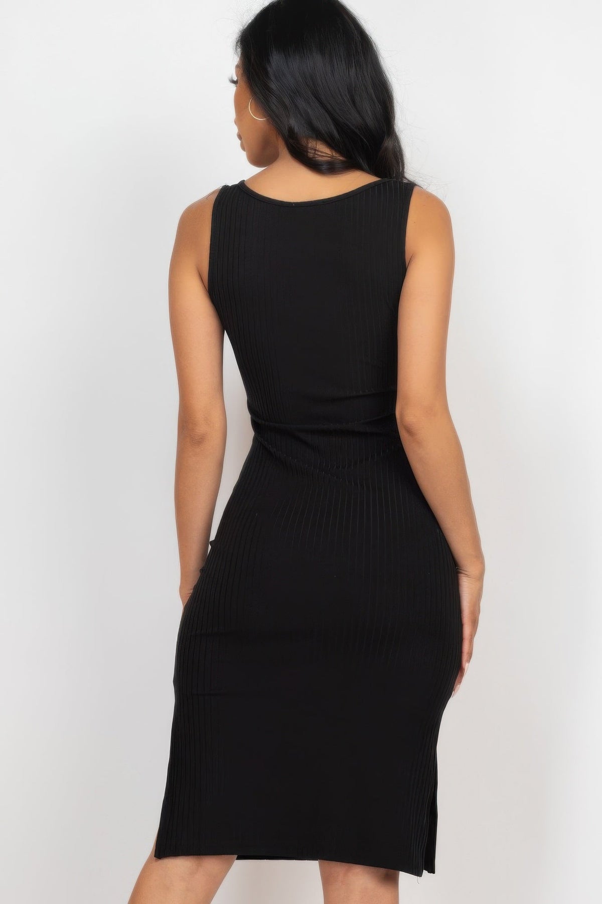 Ribbed Side Slit Tank Midi Dress - Clusimo