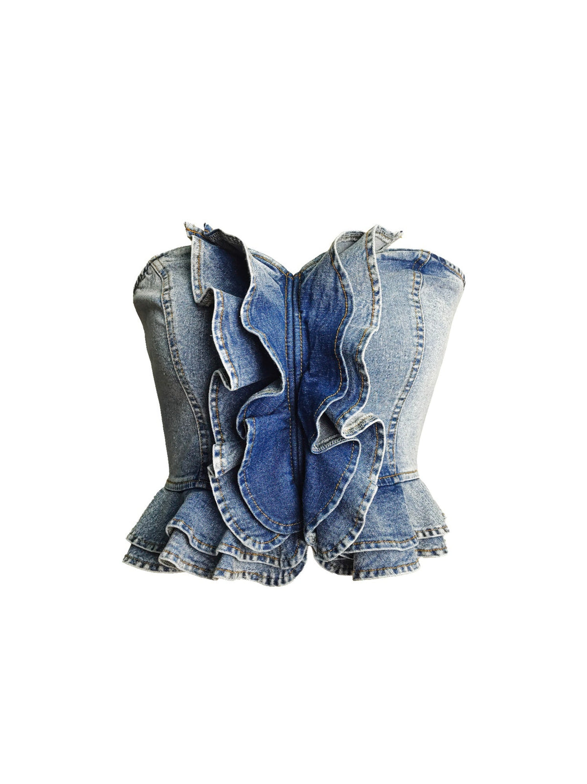 Rogue Cascade Denim Corset Top - Clusimo
