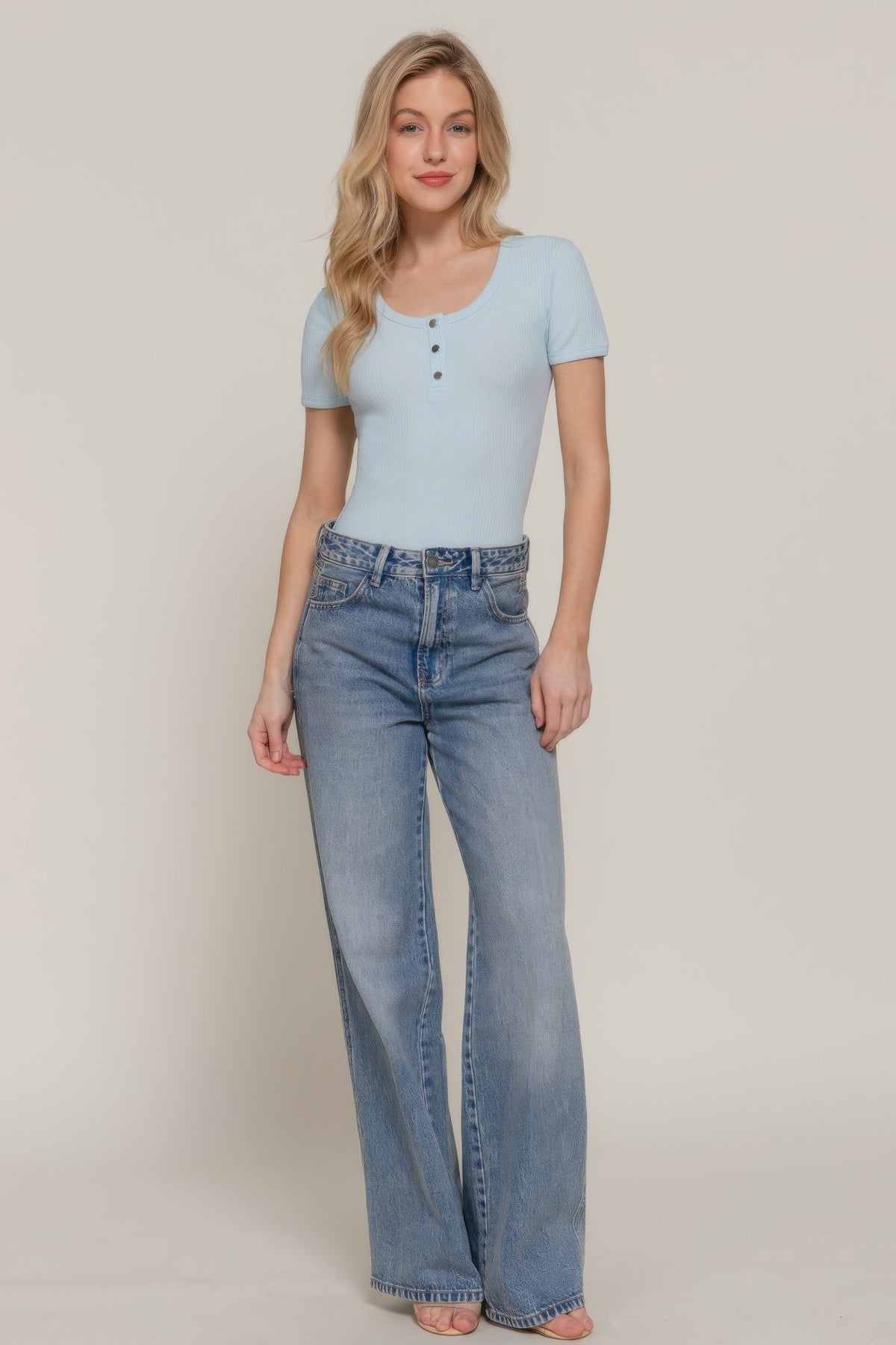 Short Slv Snap Button Rib Bodysuit - Clusimo