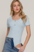 Short Slv Snap Button Rib Bodysuit - Clusimo