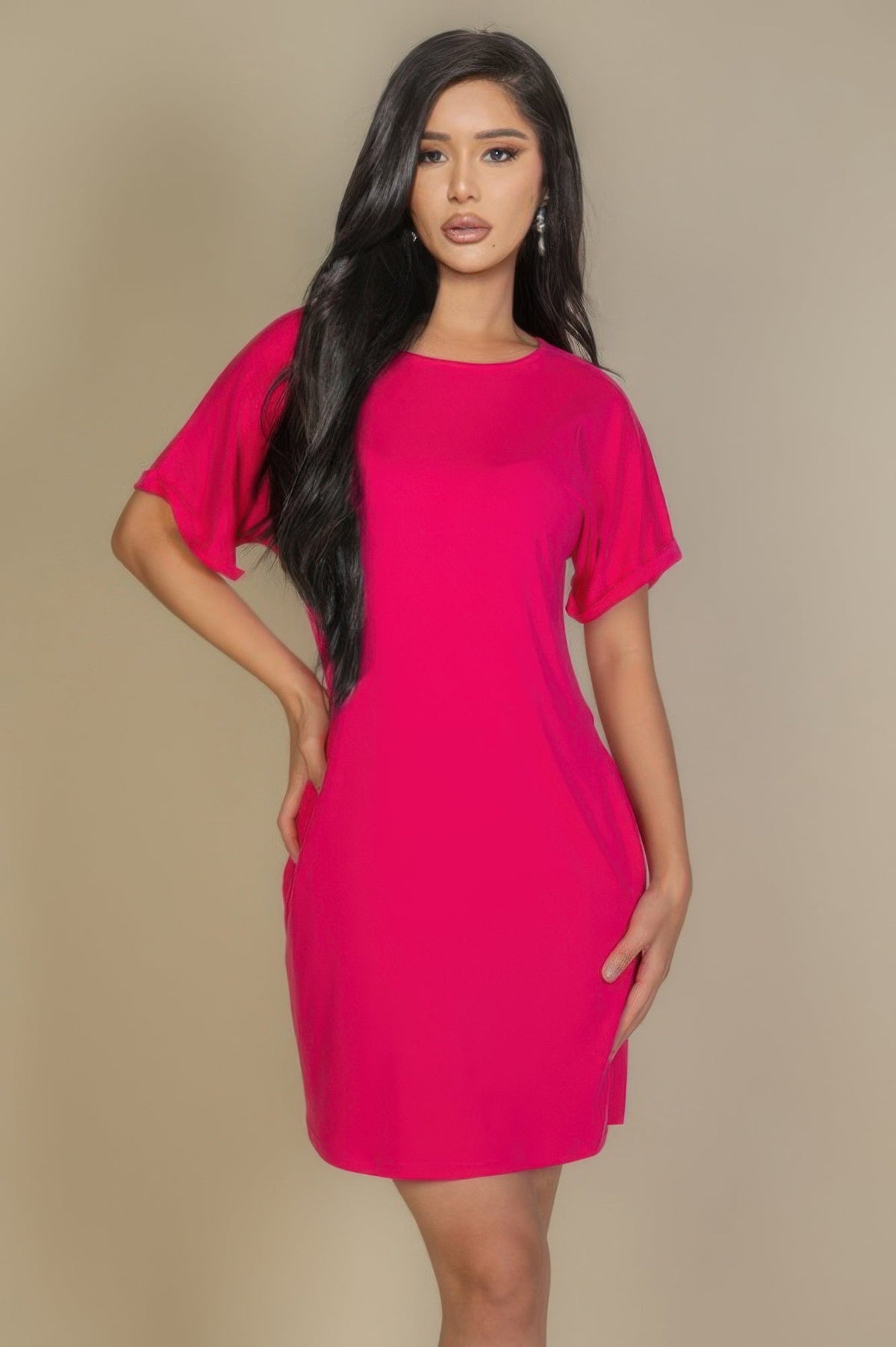 Side Pocket Double Folded Mini Dress - Clusimo