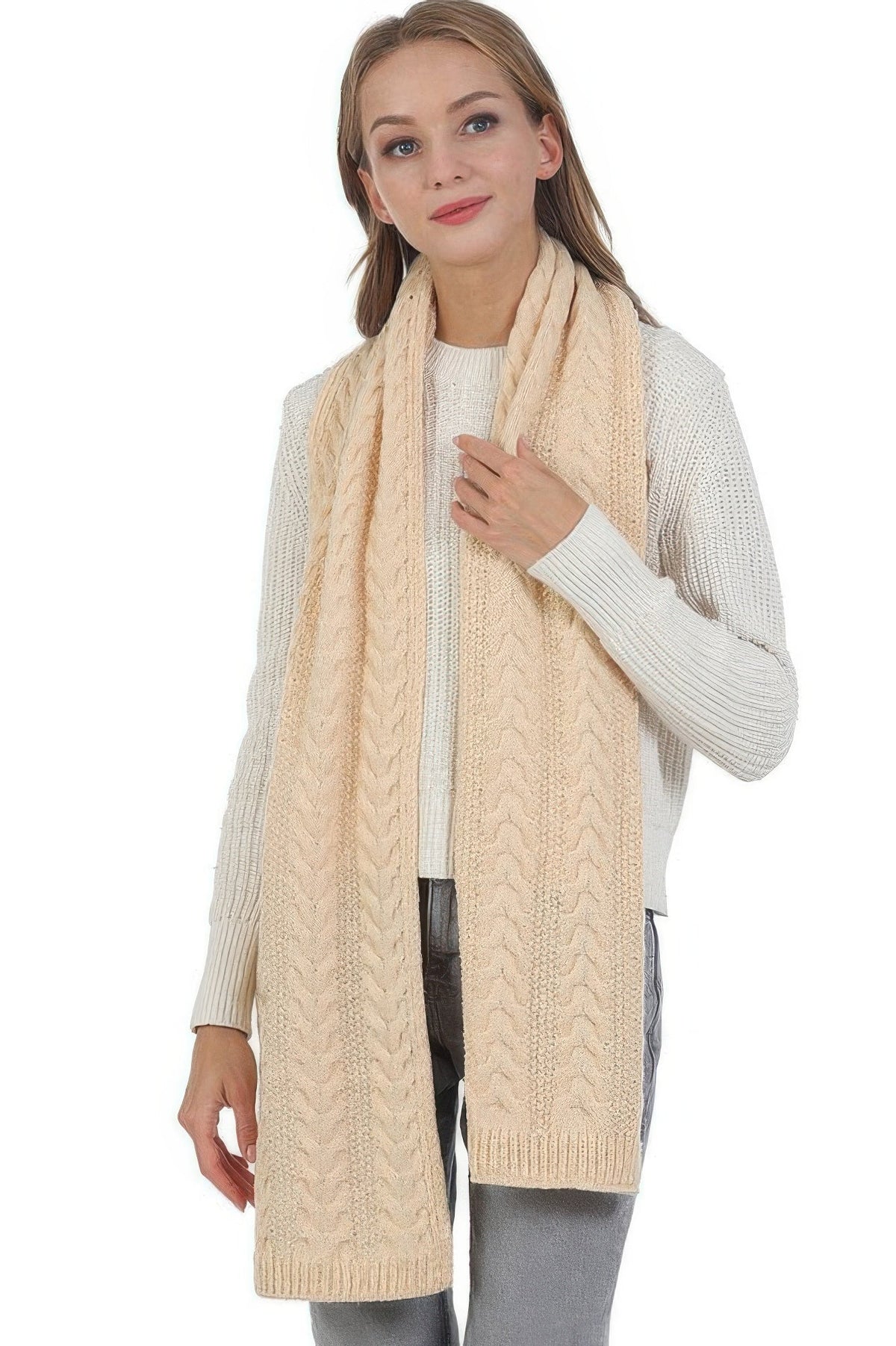 Solid Color Cable Knitted Scarf - Clusimo