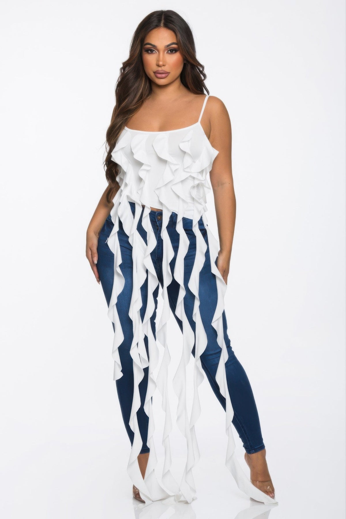 Solid Ruffle Casual Crop Top - Clusimo