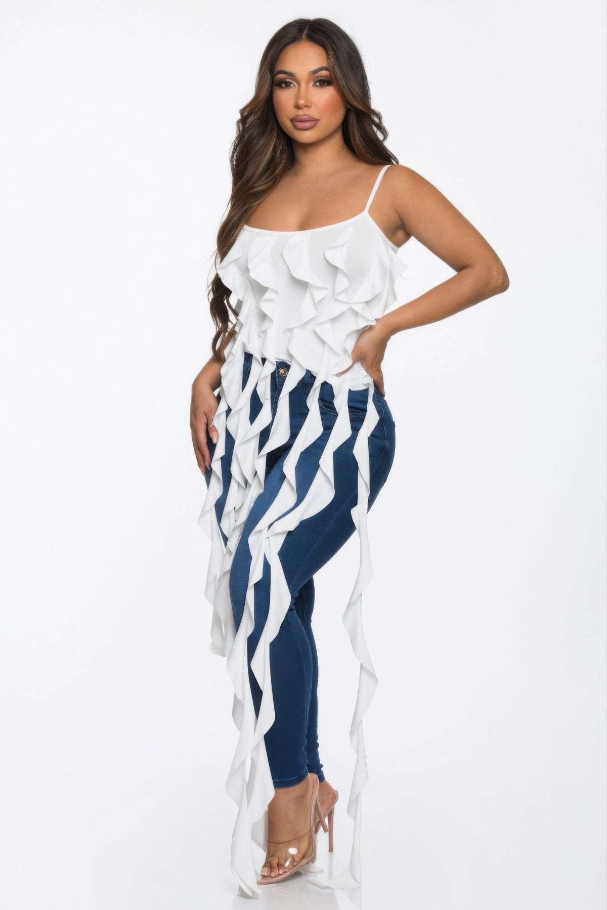 Solid Ruffle Casual Crop Top - Clusimo