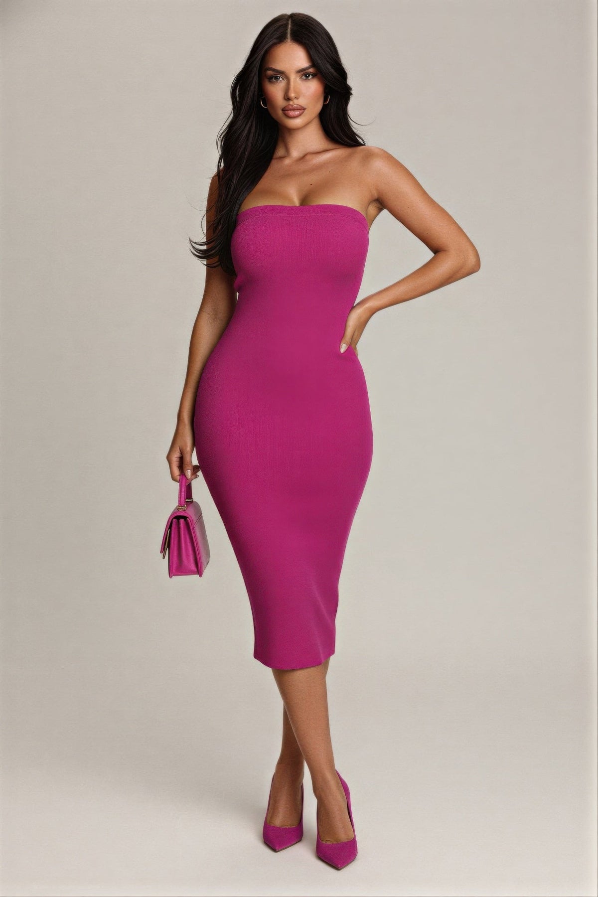 Strapless bodycon midi dress - Clusimo