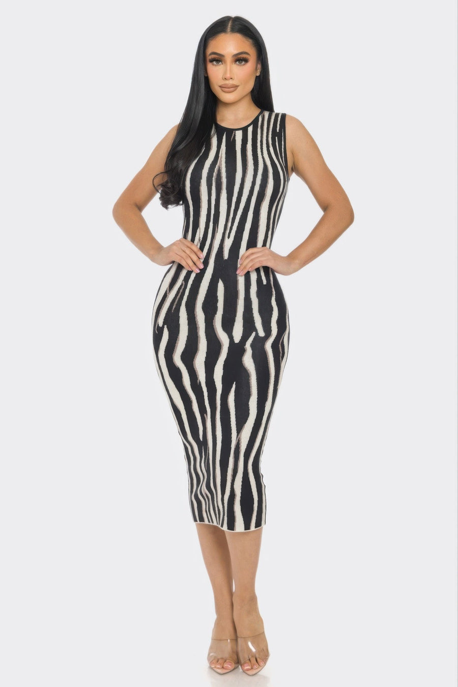 Sweater Midi Print Dress - Clusimo