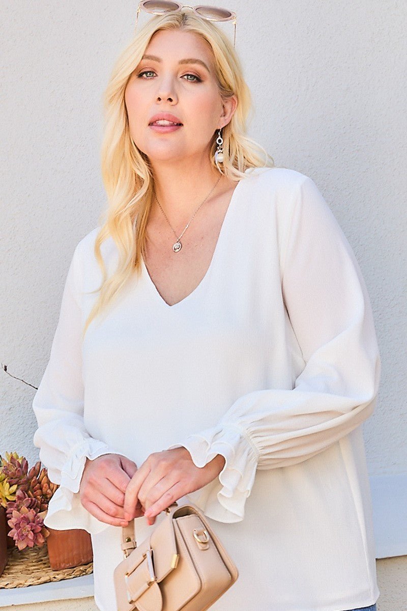 V Neck Tier Ruffle Sleeve Top - Clusimo