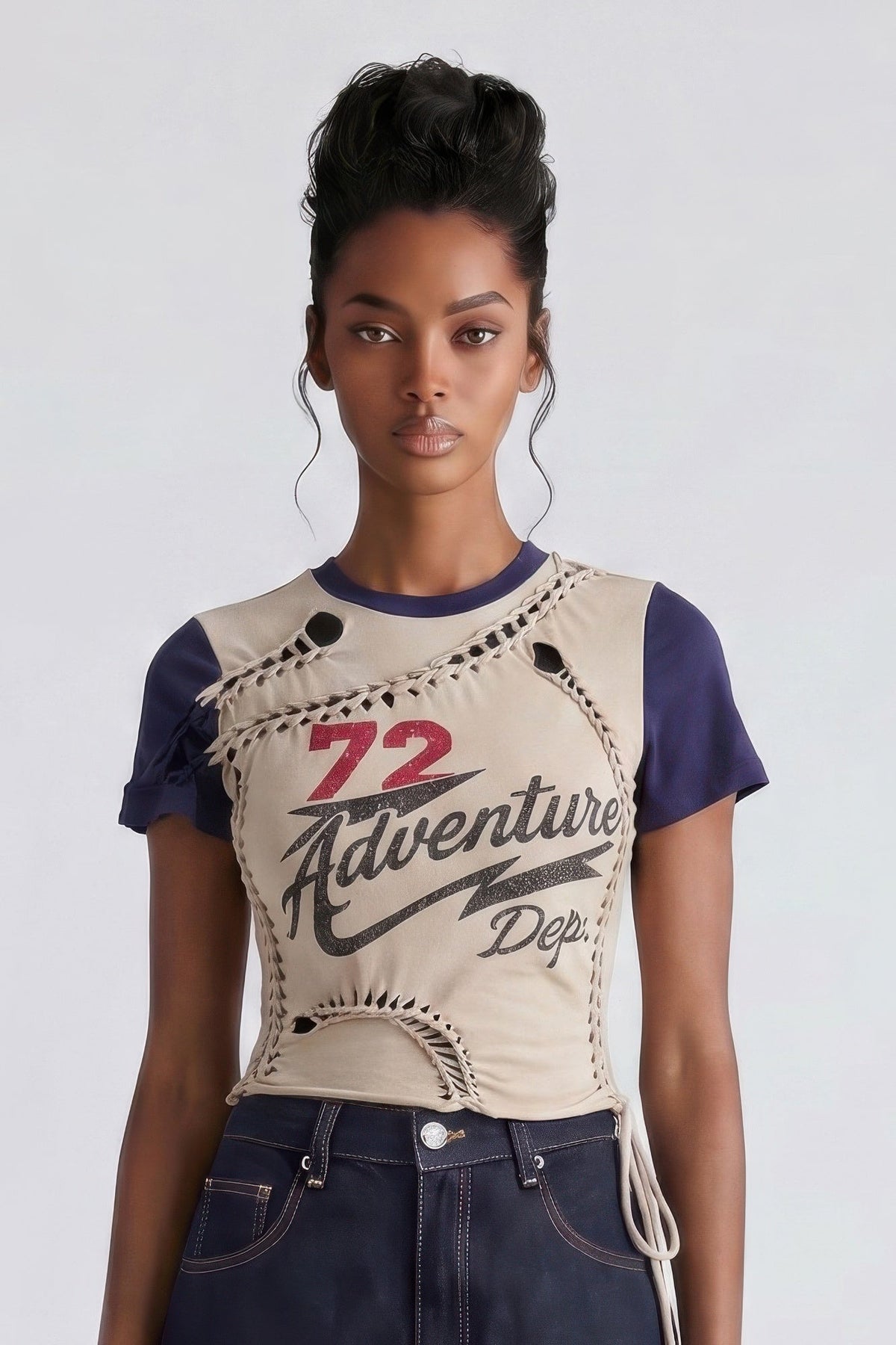 Varsity Renegade Lace-up Graphic Tee - Clusimo