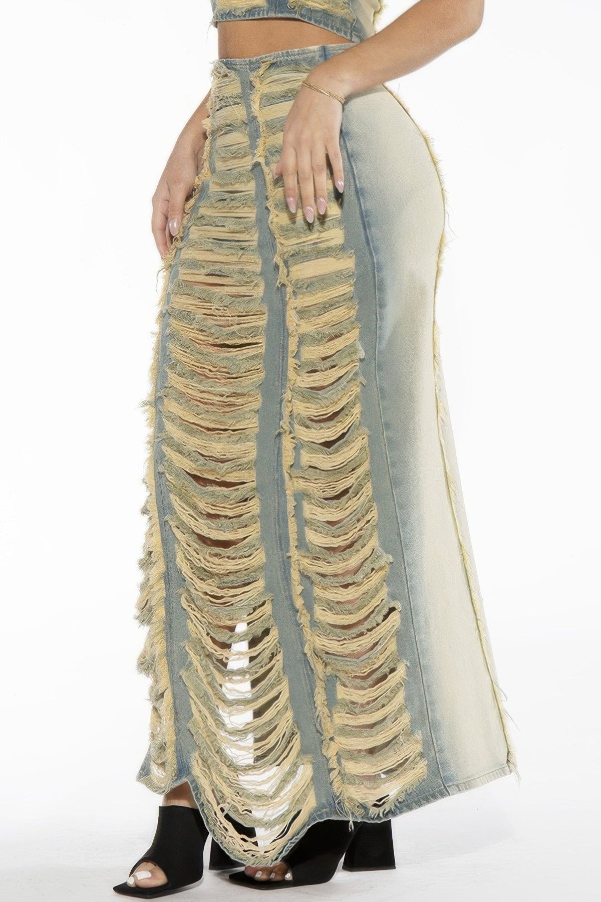 Vintage Washed Ripped Frayed Denim Crop Top - Clusimo