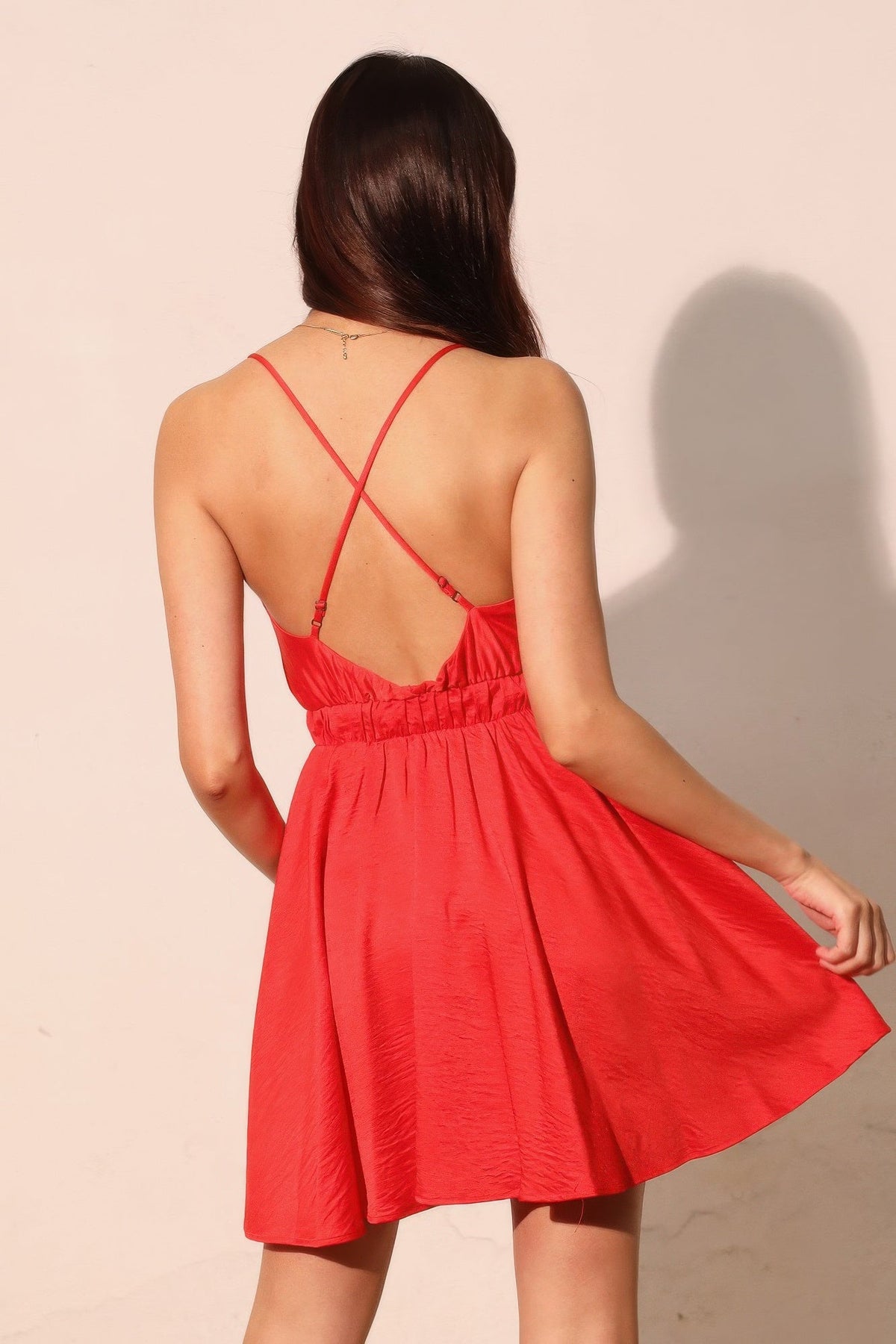 Washed Satin Crepe Cami Skater Dress - Clusimo