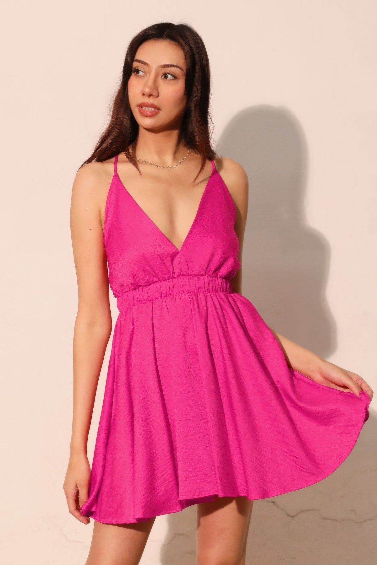 Washed Satin Crepe Cami Skater Dress - Clusimo