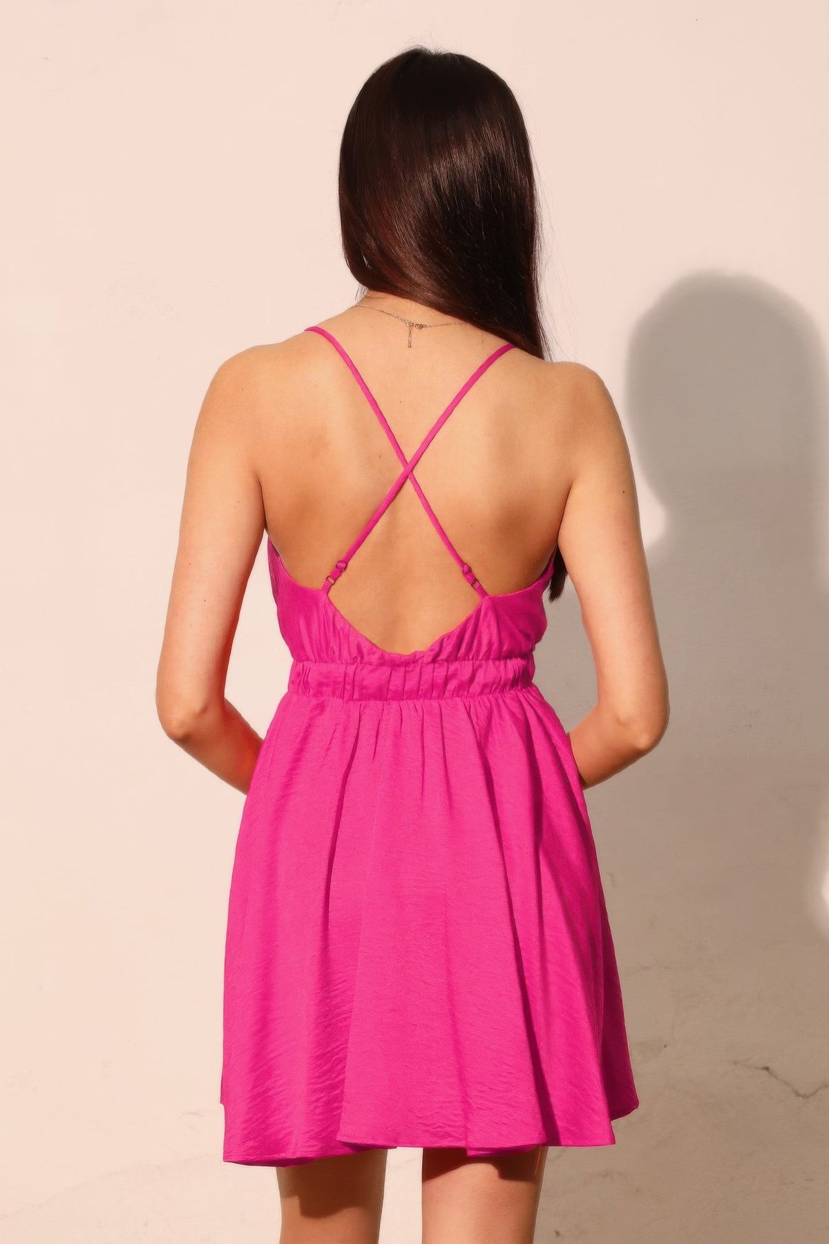 Washed Satin Crepe Cami Skater Dress - Clusimo